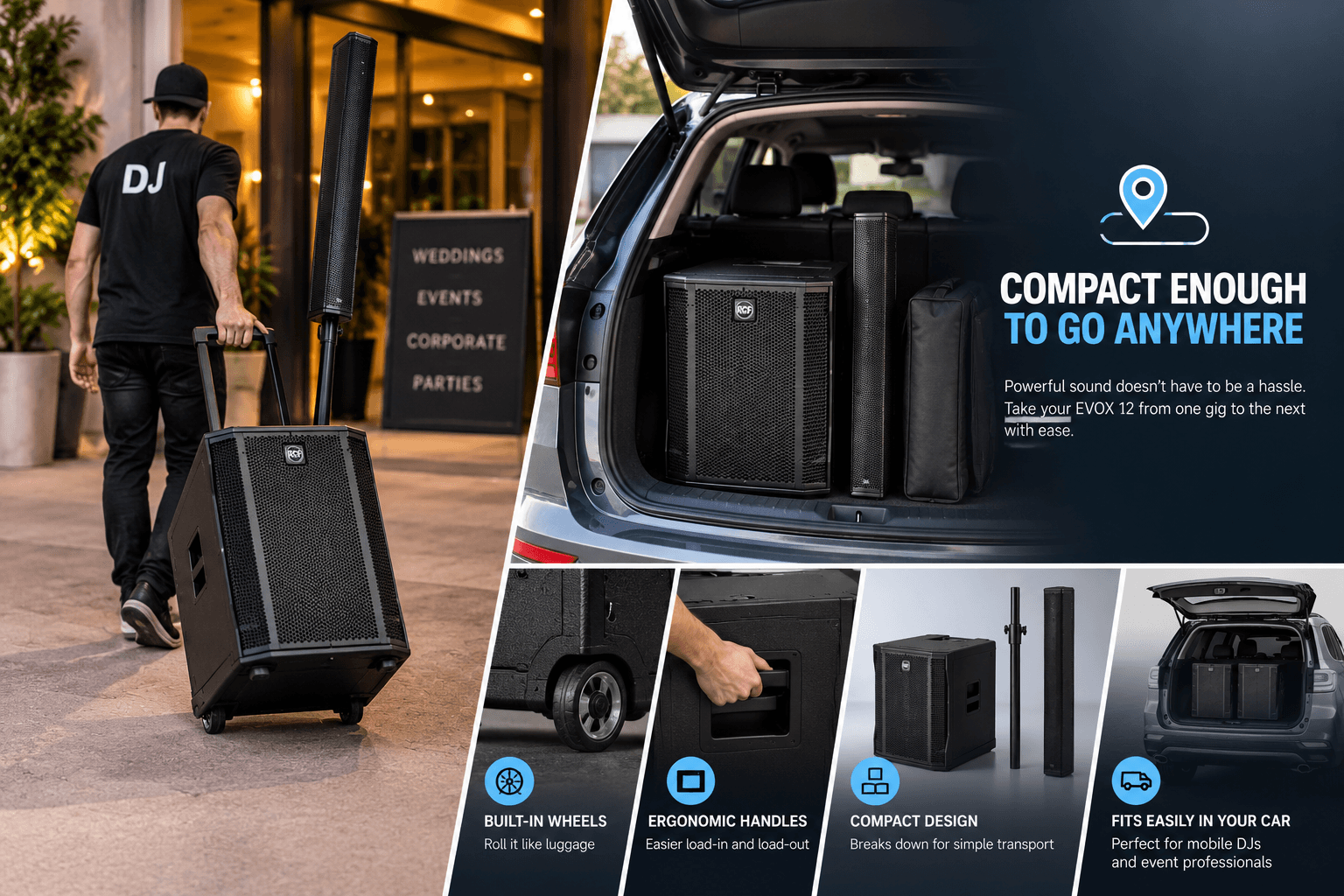 RCF EVOX is easy to take it anywhere